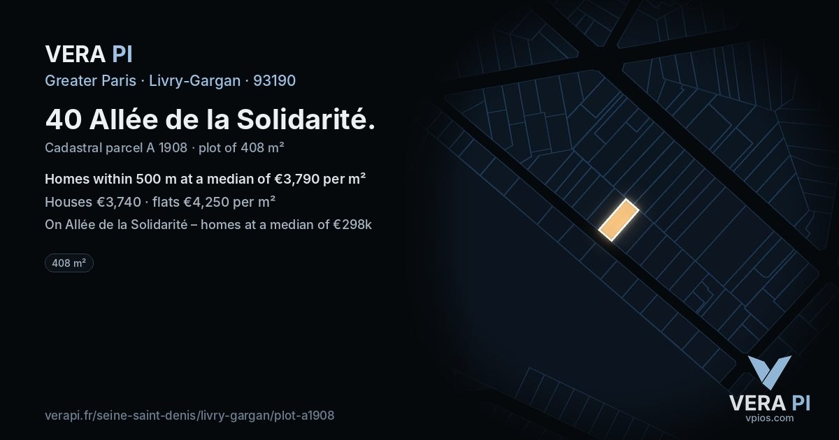 40 Allée de la Solidarité, Livry-Gargan at night – the plot lit, the parcels around coloured by the prices near them
