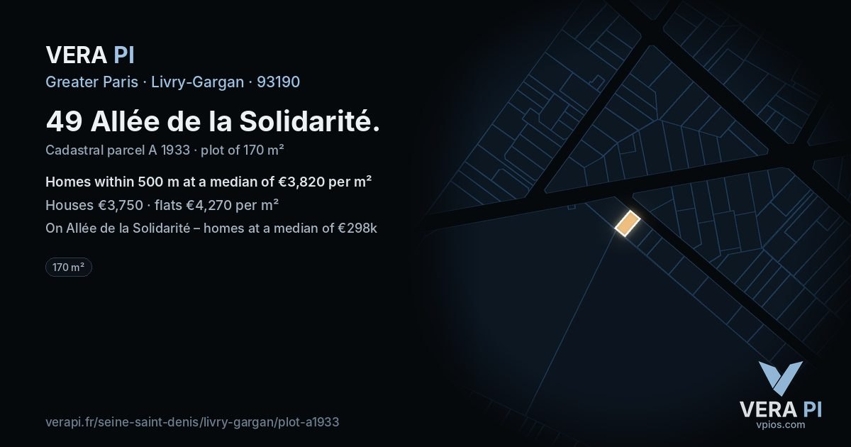 49 Allée de la Solidarité, Livry-Gargan at night – the plot lit, the parcels around coloured by the prices near them