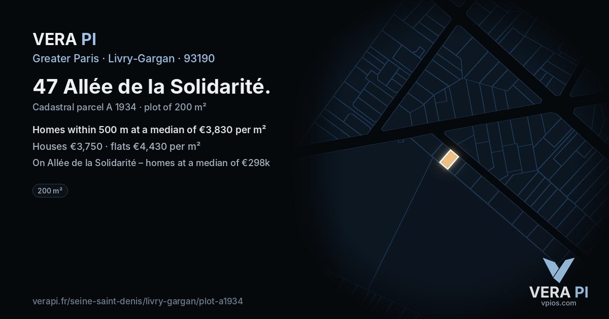 47 Allée de la Solidarité, Livry-Gargan at night – the plot lit, the parcels around coloured by the prices near them