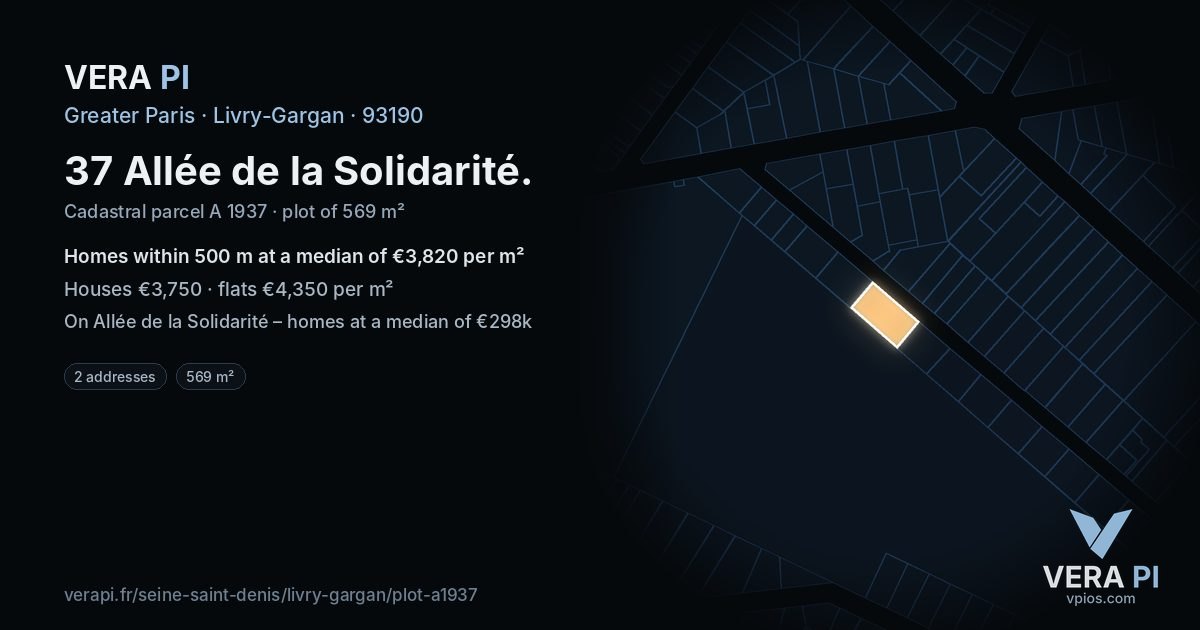 37 Allée de la Solidarité, Livry-Gargan at night – the plot lit, the parcels around coloured by the prices near them
