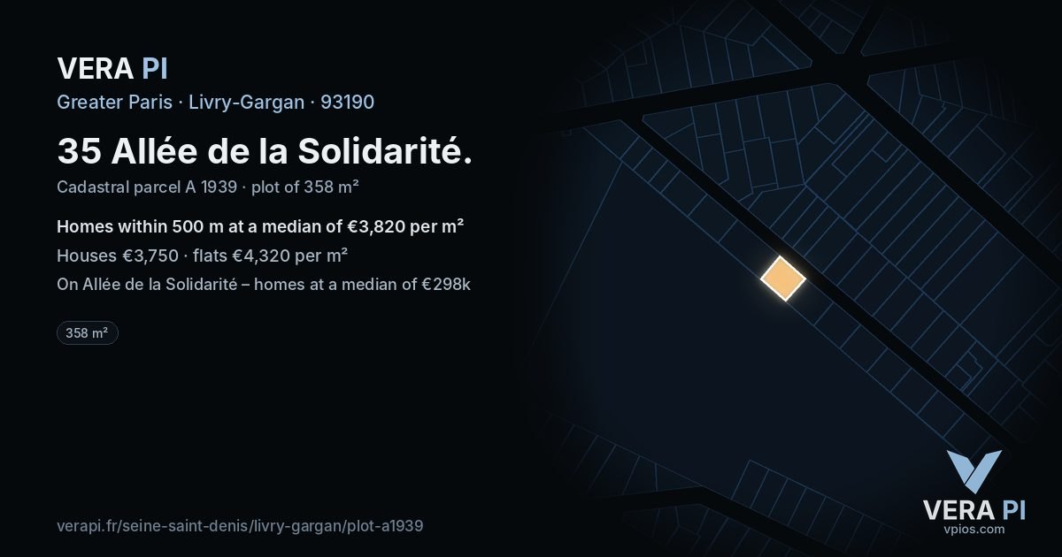35 Allée de la Solidarité, Livry-Gargan at night – the plot lit, the parcels around coloured by the prices near them
