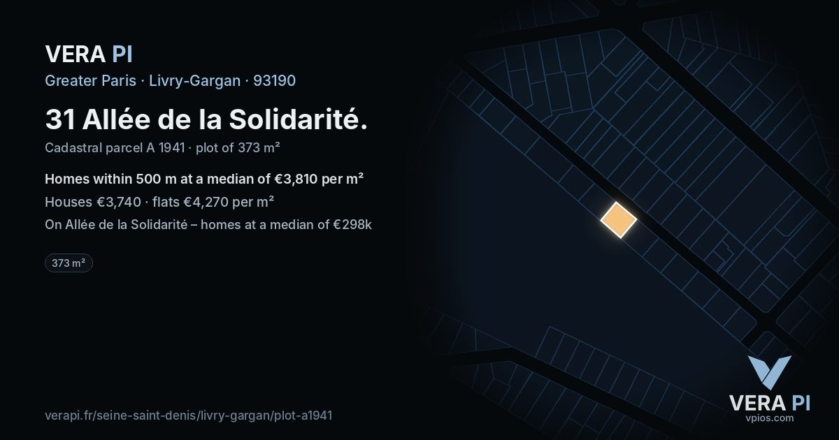 31 Allée de la Solidarité, Livry-Gargan at night – the plot lit, the parcels around coloured by the prices near them