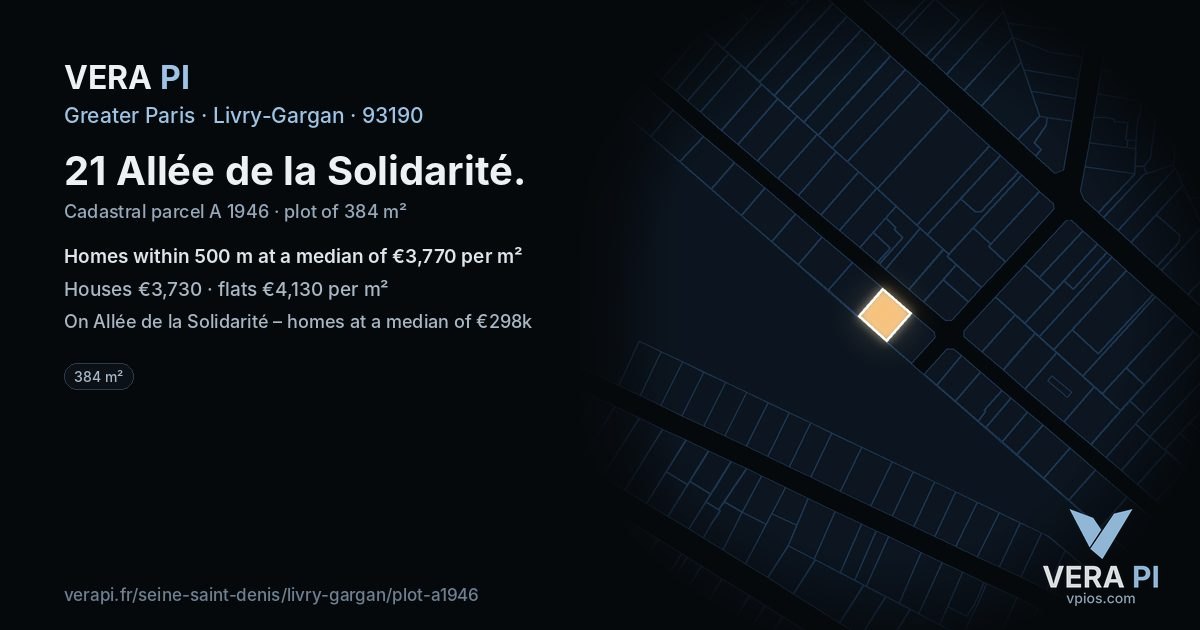 21 Allée de la Solidarité, Livry-Gargan at night – the plot lit, the parcels around coloured by the prices near them