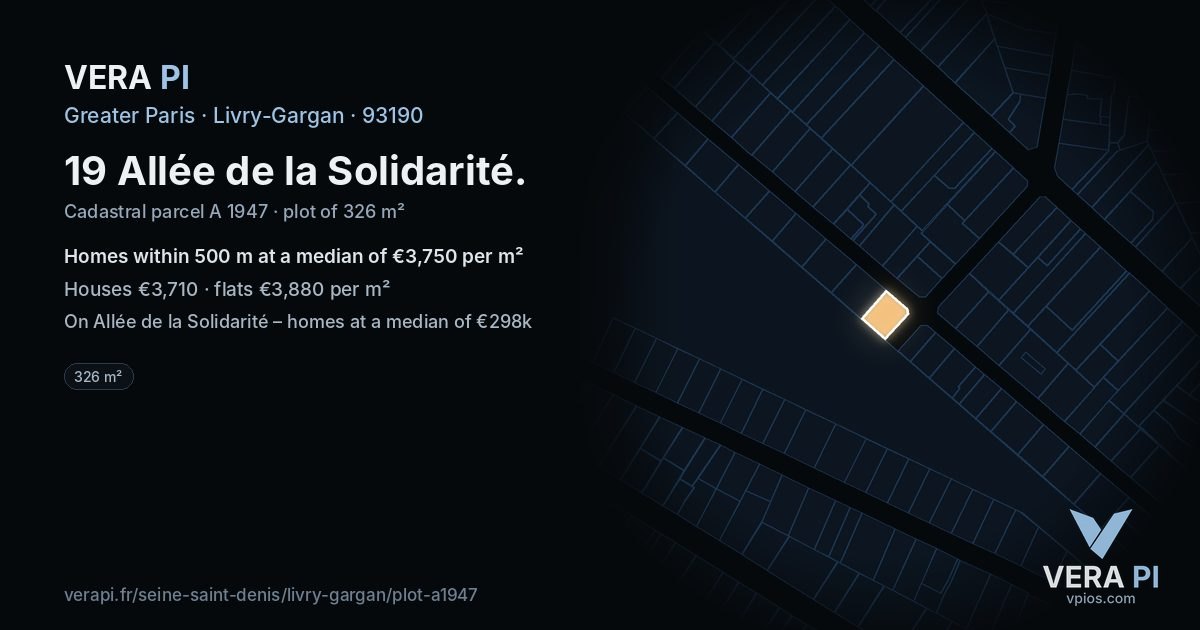 19 Allée de la Solidarité, Livry-Gargan at night – the plot lit, the parcels around coloured by the prices near them