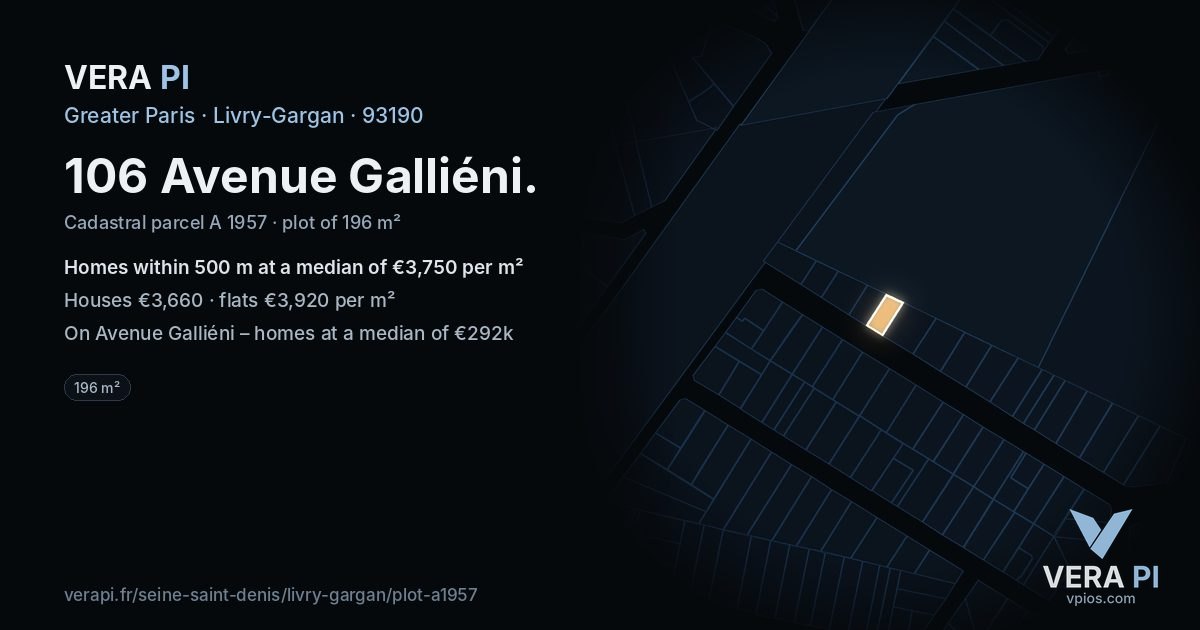 106 Avenue Galliéni, Livry-Gargan at night – the plot lit, the parcels around coloured by the prices near them