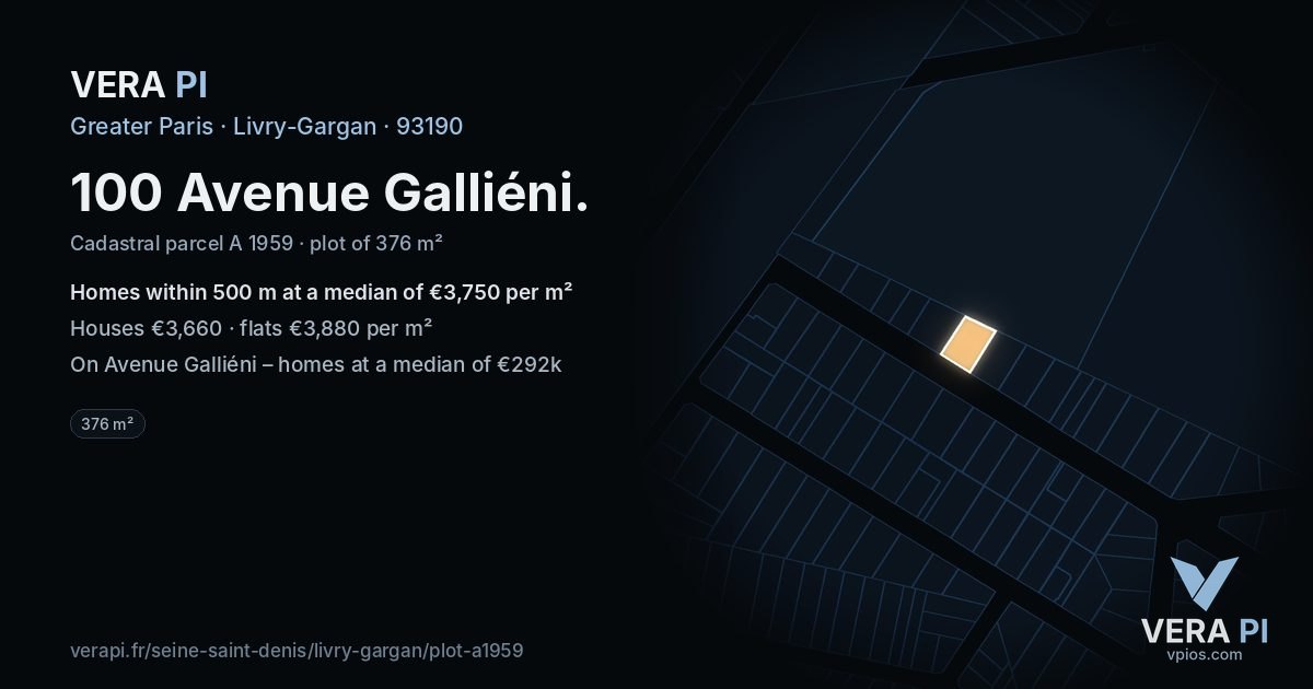 100 Avenue Galliéni, Livry-Gargan at night – the plot lit, the parcels around coloured by the prices near them