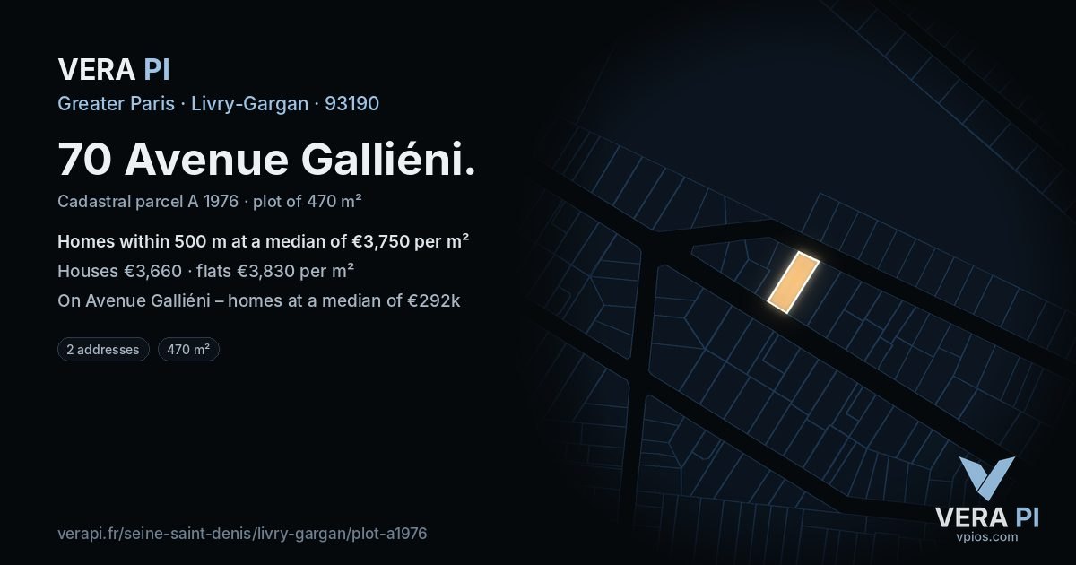 70 Avenue Galliéni, Livry-Gargan at night – the plot lit, the parcels around coloured by the prices near them