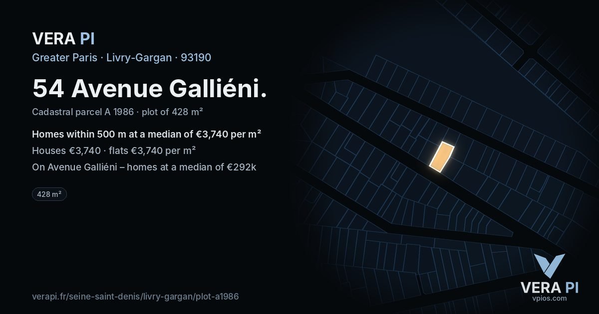 54 Avenue Galliéni, Livry-Gargan at night – the plot lit, the parcels around coloured by the prices near them