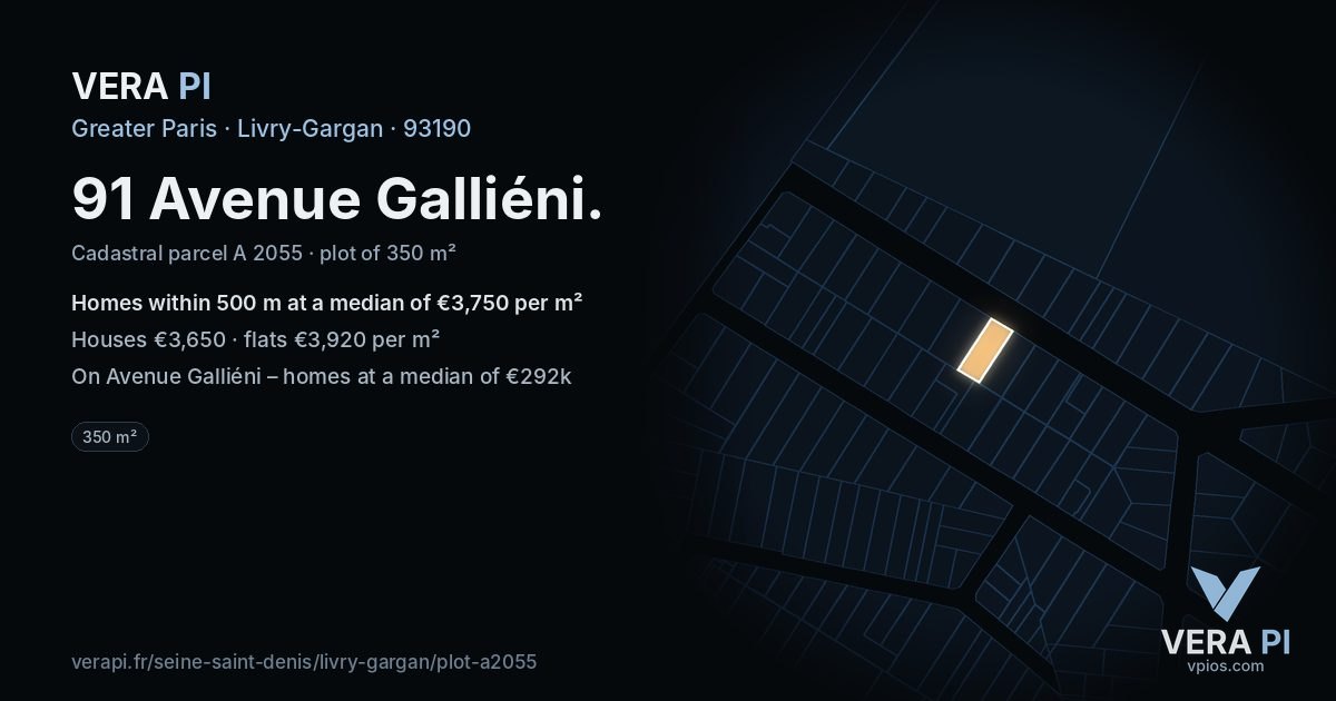 91 Avenue Galliéni, Livry-Gargan at night – the plot lit, the parcels around coloured by the prices near them