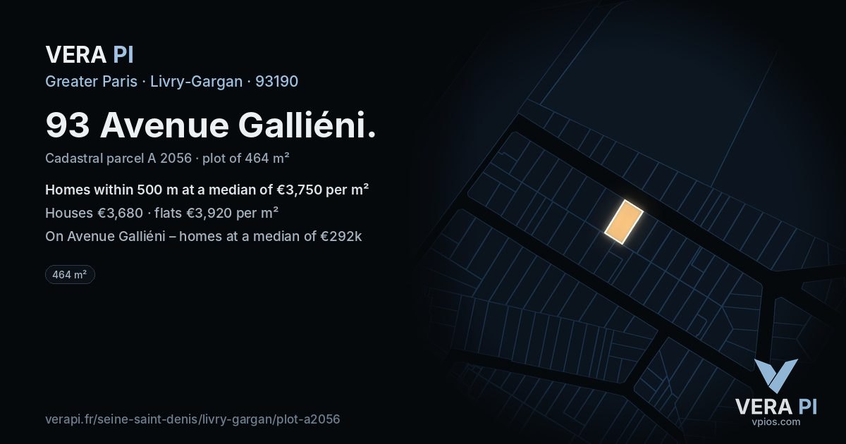 93 Avenue Galliéni, Livry-Gargan at night – the plot lit, the parcels around coloured by the prices near them