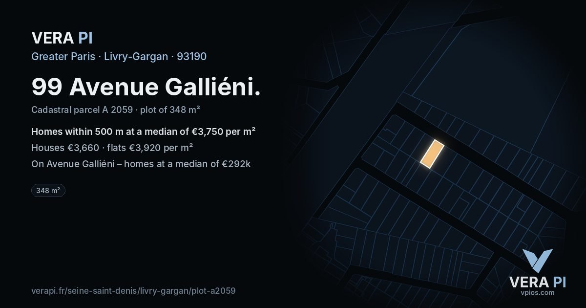 99 Avenue Galliéni, Livry-Gargan at night – the plot lit, the parcels around coloured by the prices near them