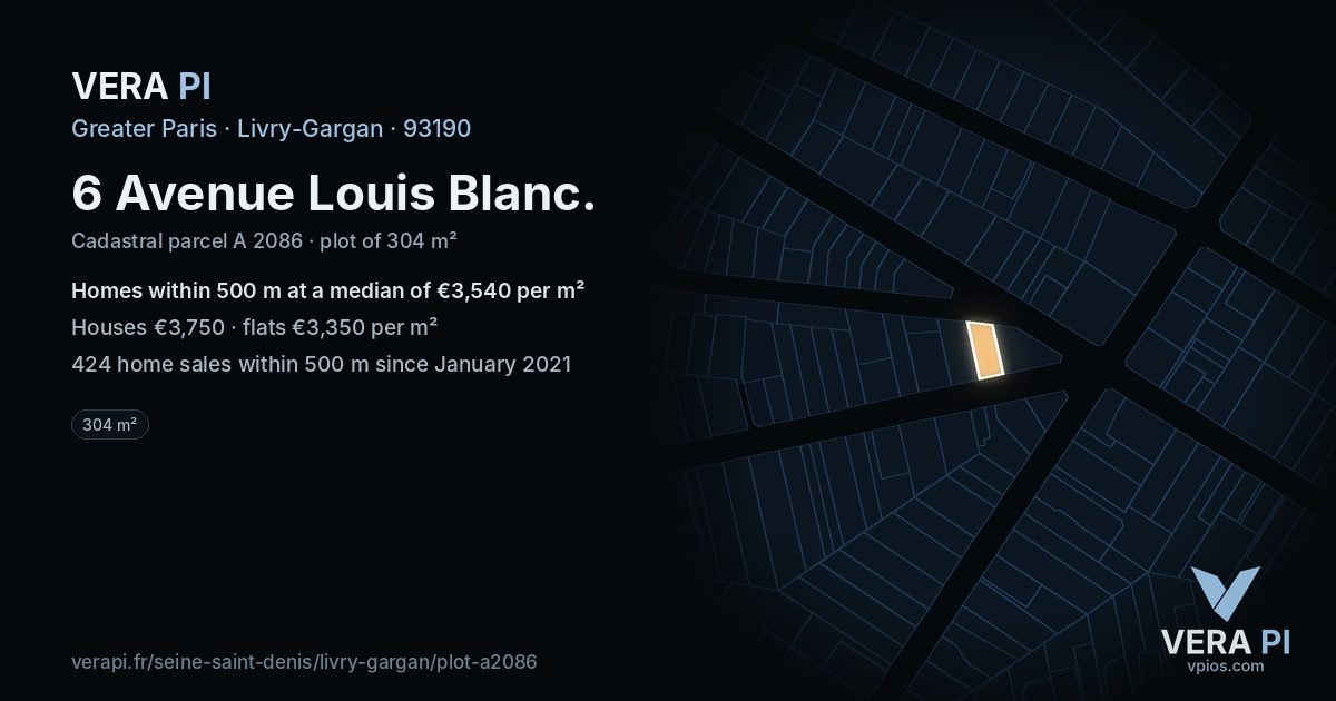 6 Avenue Louis Blanc, Livry-Gargan at night – the plot lit, the parcels around coloured by the prices near them