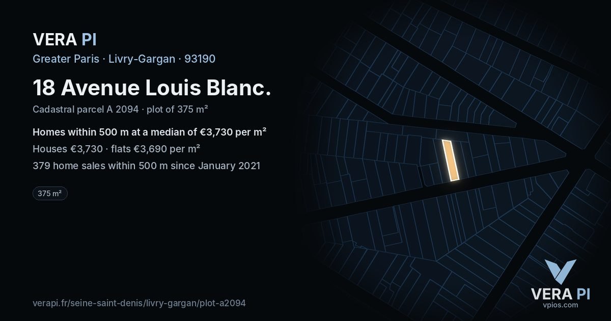 18 Avenue Louis Blanc, Livry-Gargan at night – the plot lit, the parcels around coloured by the prices near them