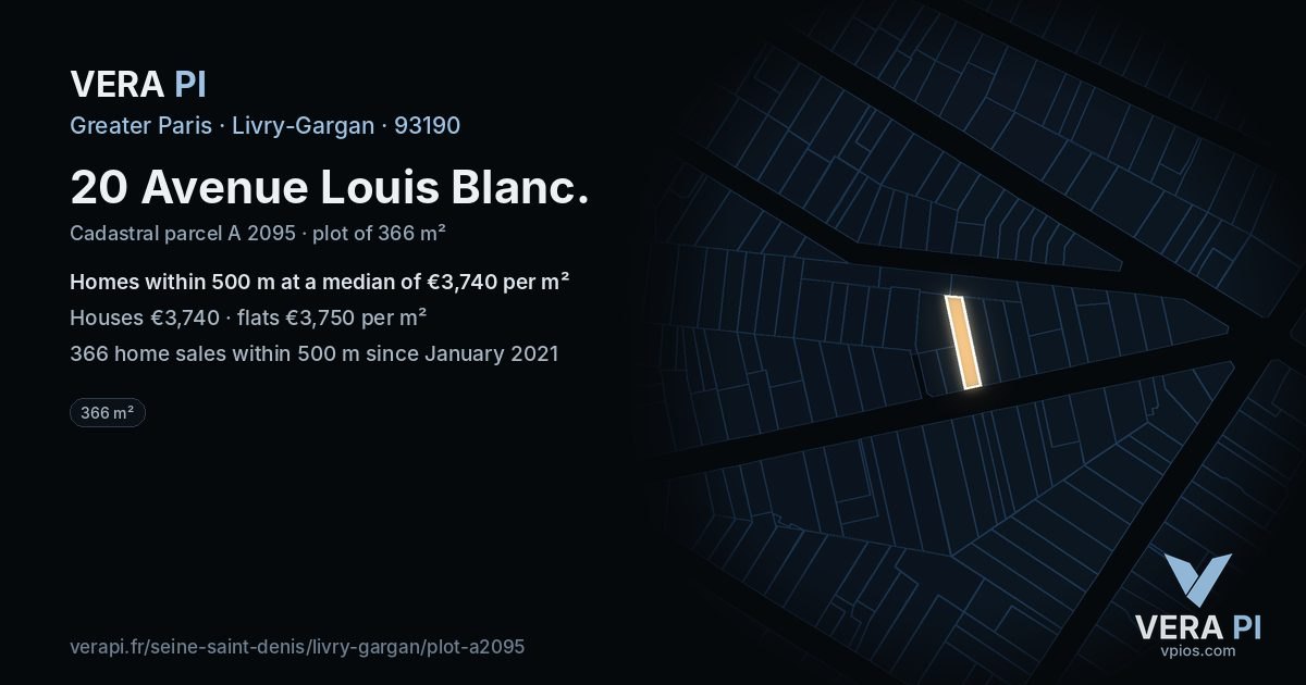 20 Avenue Louis Blanc, Livry-Gargan at night – the plot lit, the parcels around coloured by the prices near them