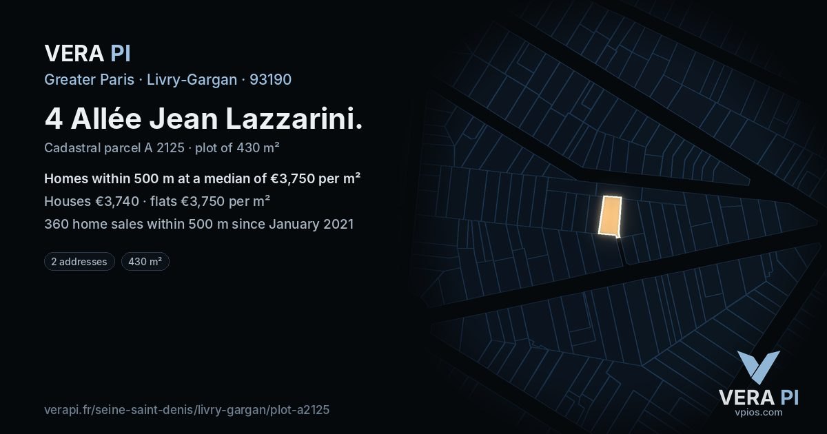4 Allée Jean Lazzarini, Livry-Gargan at night – the plot lit, the parcels around coloured by the prices near them