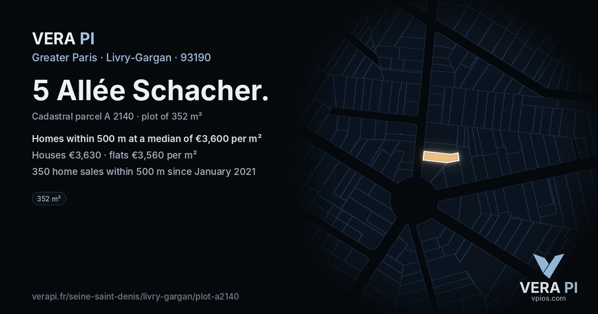 5 Allée Schacher, Livry-Gargan at night – the plot lit, the parcels around coloured by the prices near them