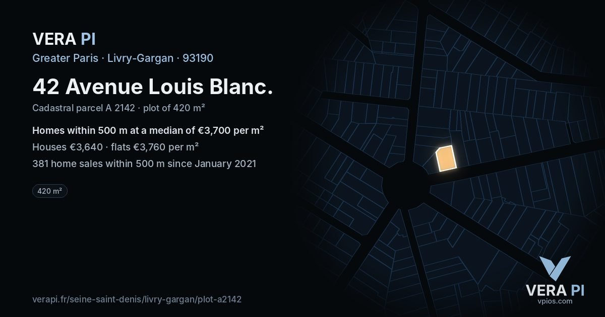 42 Avenue Louis Blanc, Livry-Gargan at night – the plot lit, the parcels around coloured by the prices near them
