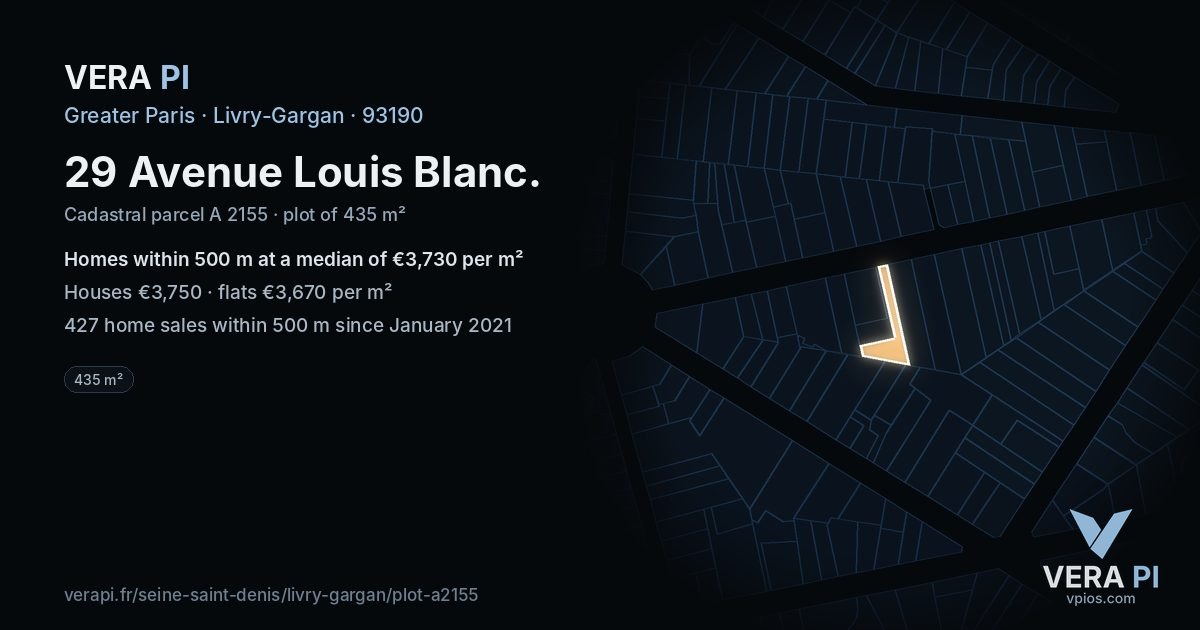 29 Avenue Louis Blanc, Livry-Gargan at night – the plot lit, the parcels around coloured by the prices near them