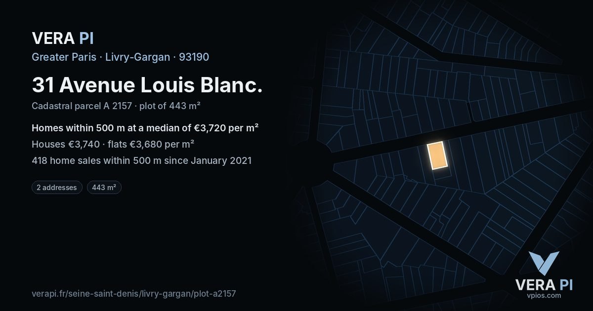 31 Avenue Louis Blanc, Livry-Gargan at night – the plot lit, the parcels around coloured by the prices near them