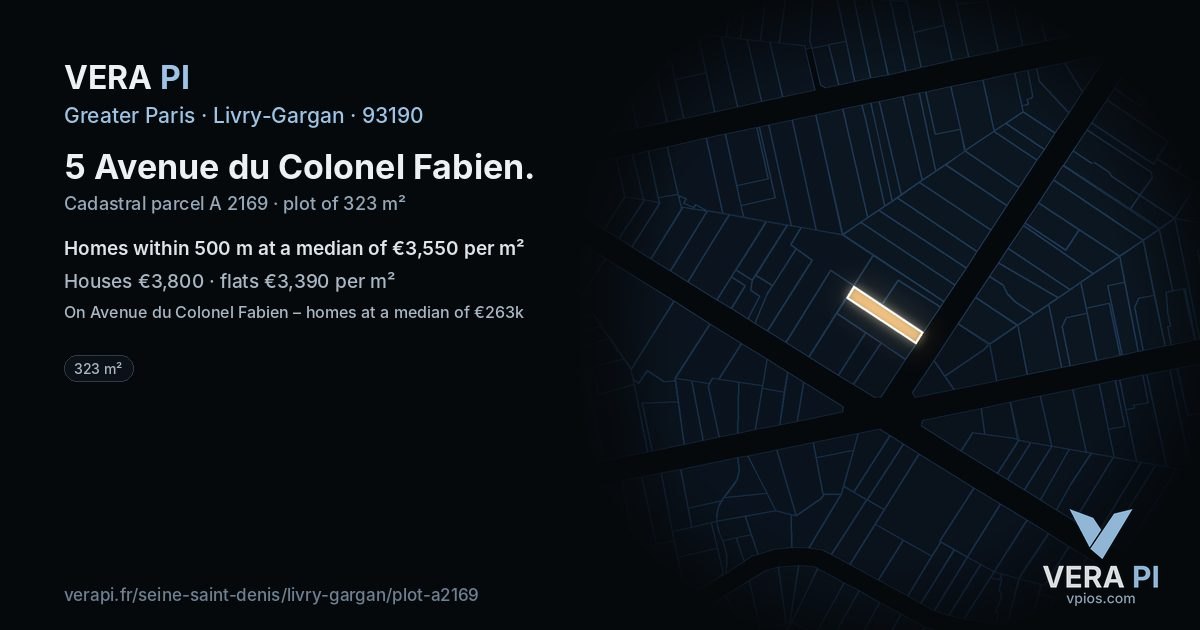 5 Avenue du Colonel Fabien, Livry-Gargan at night – the plot lit, the parcels around coloured by the prices near them