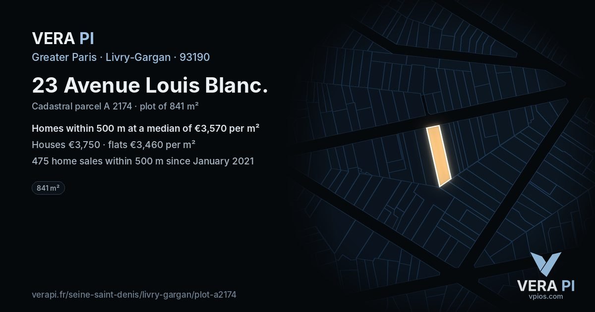 23 Avenue Louis Blanc, Livry-Gargan at night – the plot lit, the parcels around coloured by the prices near them