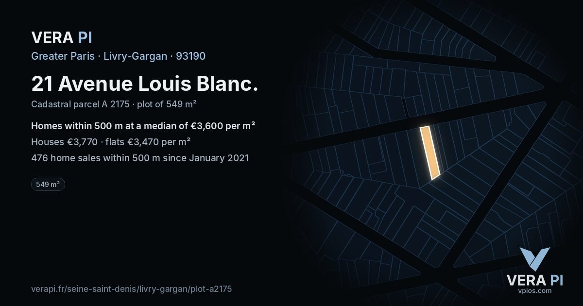 21 Avenue Louis Blanc, Livry-Gargan at night – the plot lit, the parcels around coloured by the prices near them