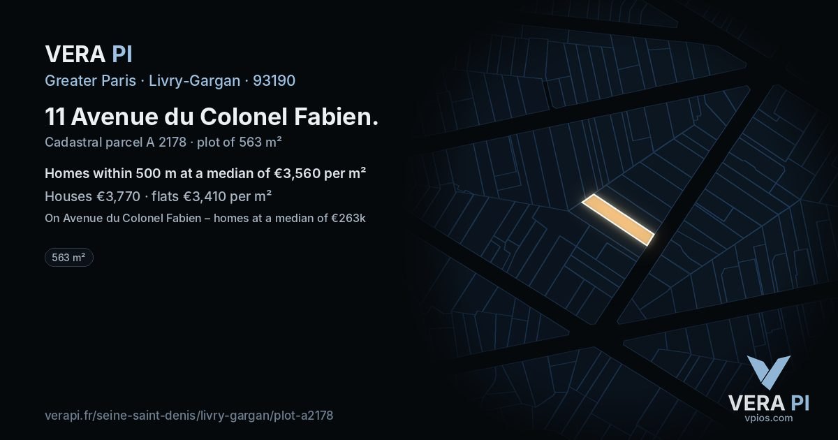 11 Avenue du Colonel Fabien, Livry-Gargan at night – the plot lit, the parcels around coloured by the prices near them