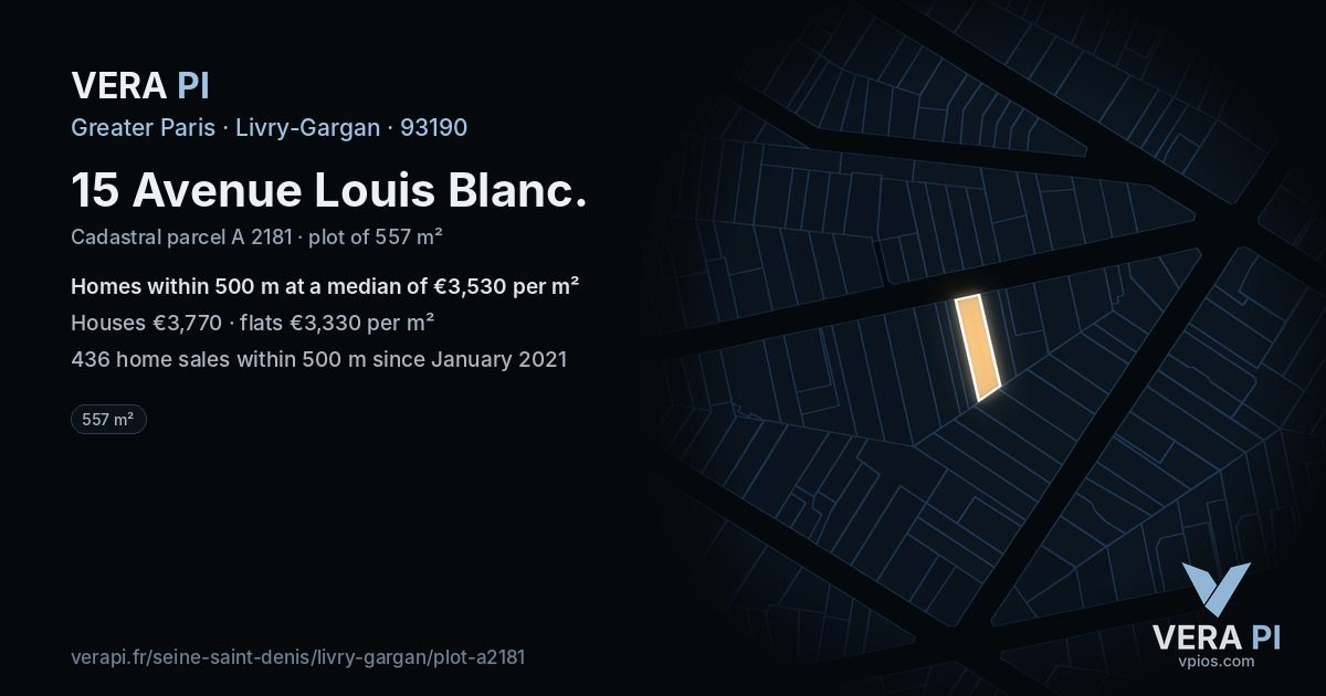 15 Avenue Louis Blanc, Livry-Gargan at night – the plot lit, the parcels around coloured by the prices near them