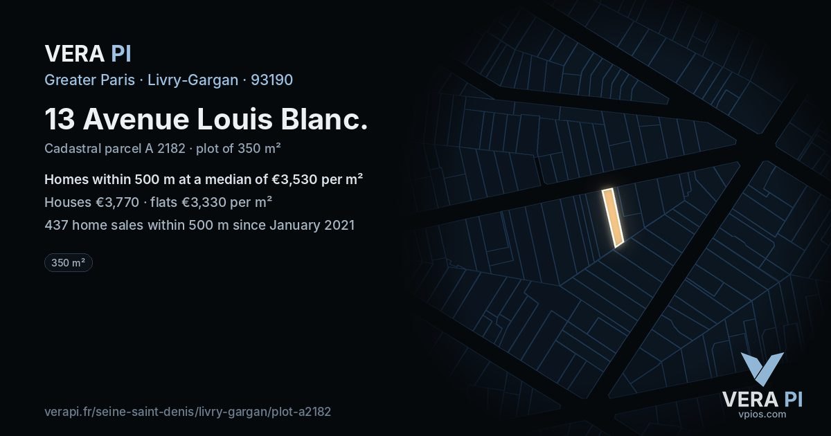 13 Avenue Louis Blanc, Livry-Gargan at night – the plot lit, the parcels around coloured by the prices near them