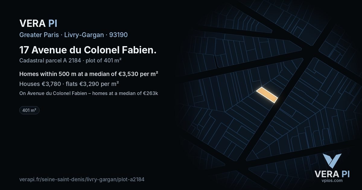 17 Avenue du Colonel Fabien, Livry-Gargan at night – the plot lit, the parcels around coloured by the prices near them