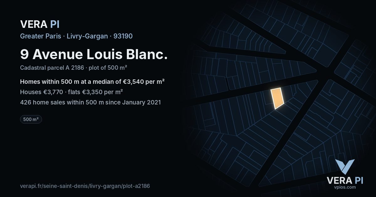 9 Avenue Louis Blanc, Livry-Gargan at night – the plot lit, the parcels around coloured by the prices near them
