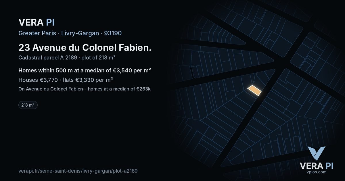 23 Avenue du Colonel Fabien, Livry-Gargan at night – the plot lit, the parcels around coloured by the prices near them