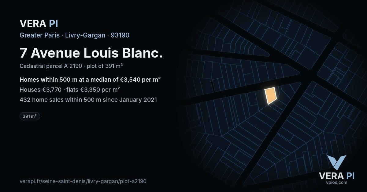7 Avenue Louis Blanc, Livry-Gargan at night – the plot lit, the parcels around coloured by the prices near them