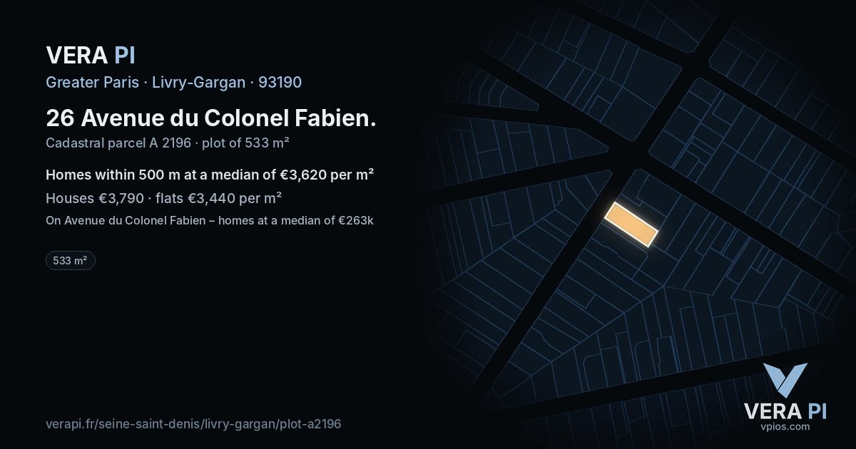 26 Avenue du Colonel Fabien, Livry-Gargan at night – the plot lit, the parcels around coloured by the prices near them