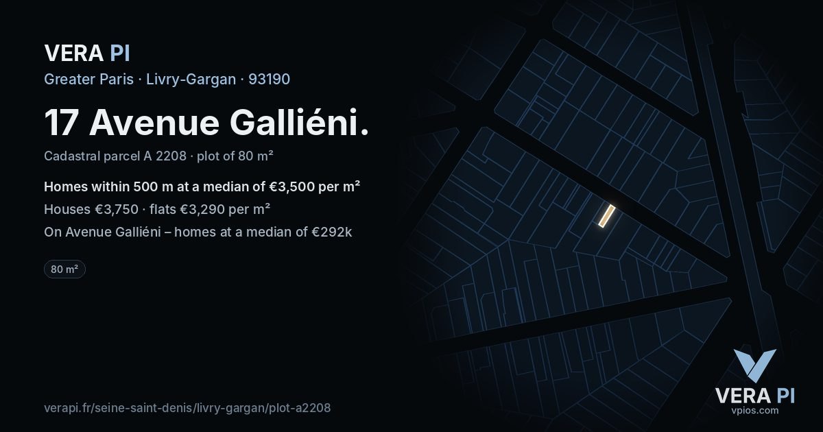 17 Avenue Galliéni, Livry-Gargan at night – the plot lit, the parcels around coloured by the prices near them