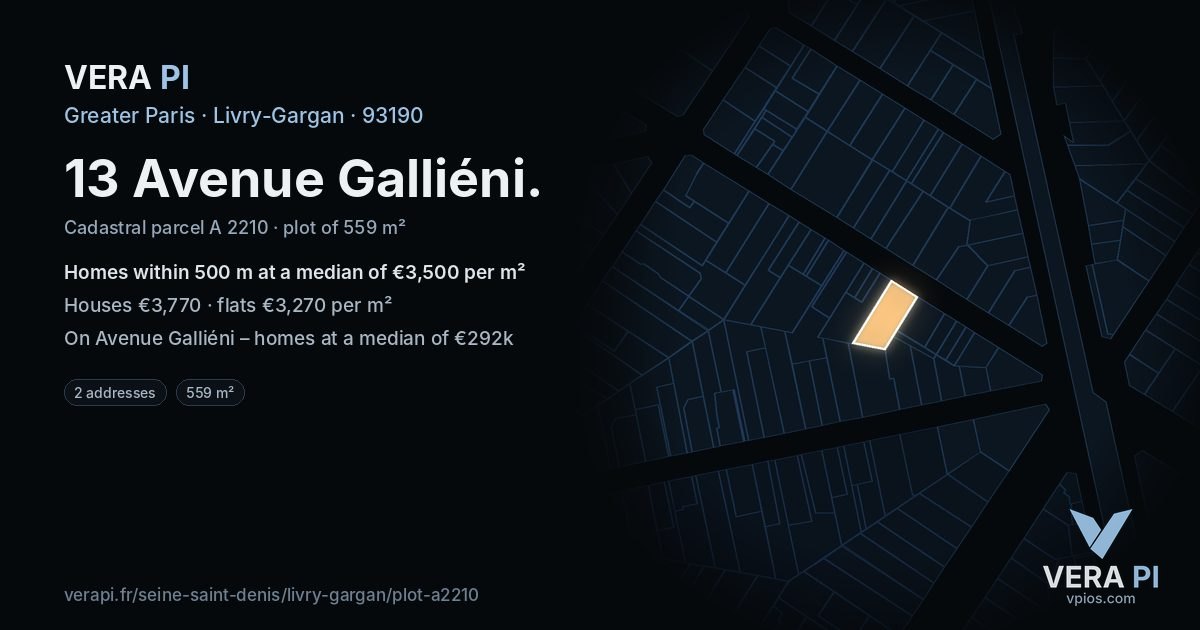 13 Avenue Galliéni, Livry-Gargan at night – the plot lit, the parcels around coloured by the prices near them