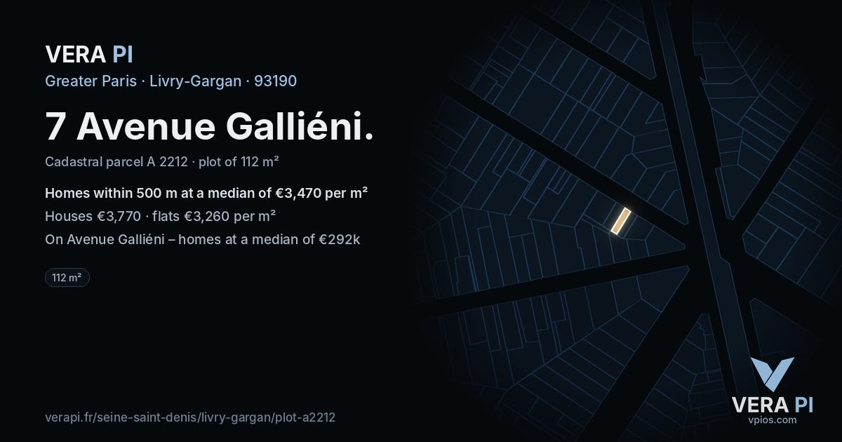 7 Avenue Galliéni, Livry-Gargan at night – the plot lit, the parcels around coloured by the prices near them