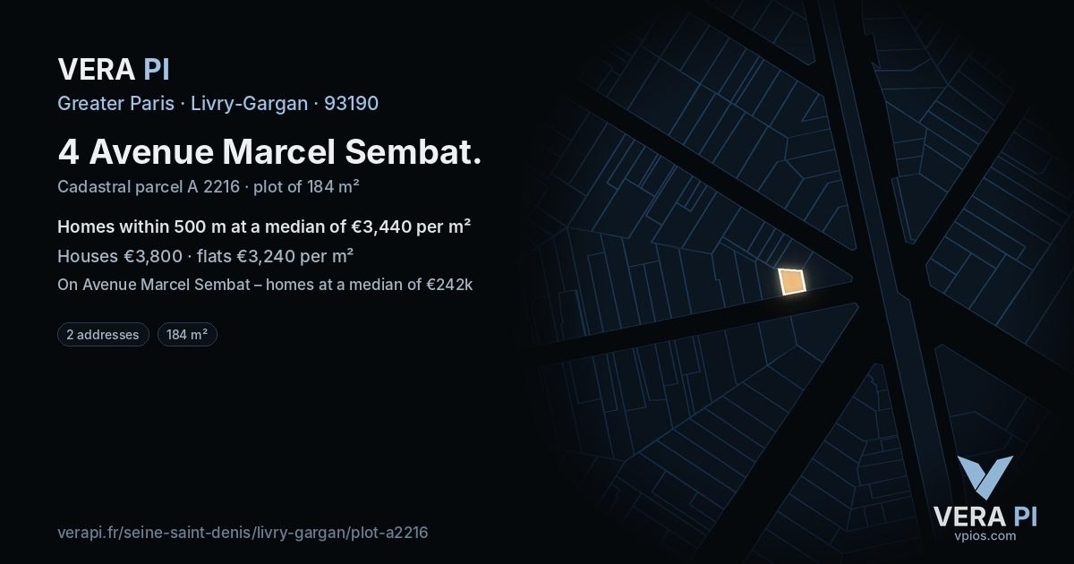 4 Avenue Marcel Sembat, Livry-Gargan at night – the plot lit, the parcels around coloured by the prices near them