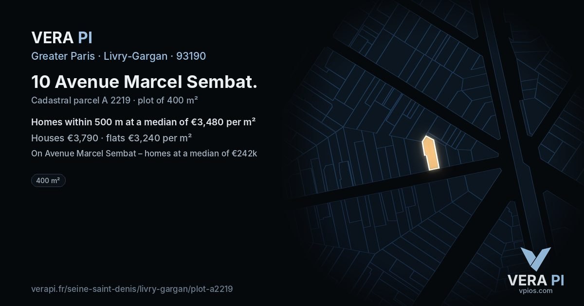 10 Avenue Marcel Sembat, Livry-Gargan at night – the plot lit, the parcels around coloured by the prices near them