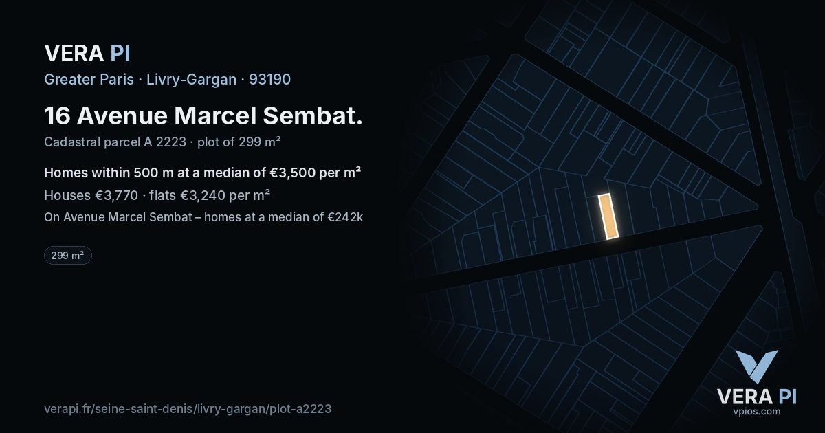 16 Avenue Marcel Sembat, Livry-Gargan at night – the plot lit, the parcels around coloured by the prices near them