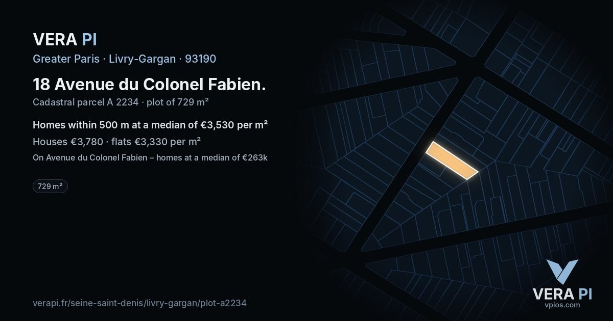 18 Avenue du Colonel Fabien, Livry-Gargan at night – the plot lit, the parcels around coloured by the prices near them