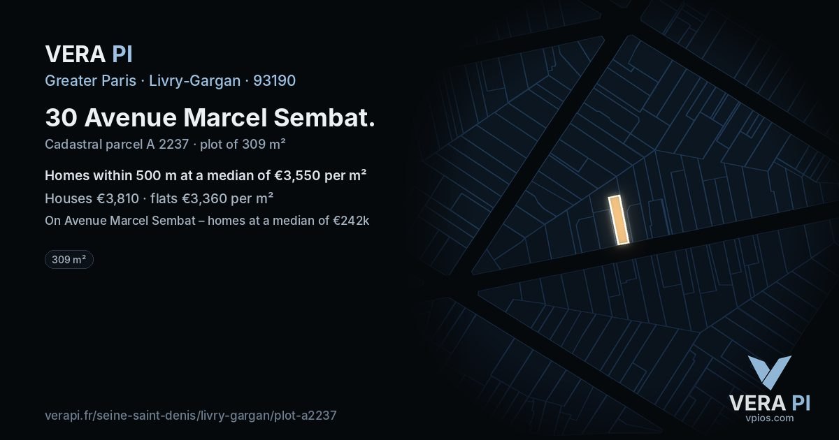 30 Avenue Marcel Sembat, Livry-Gargan at night – the plot lit, the parcels around coloured by the prices near them