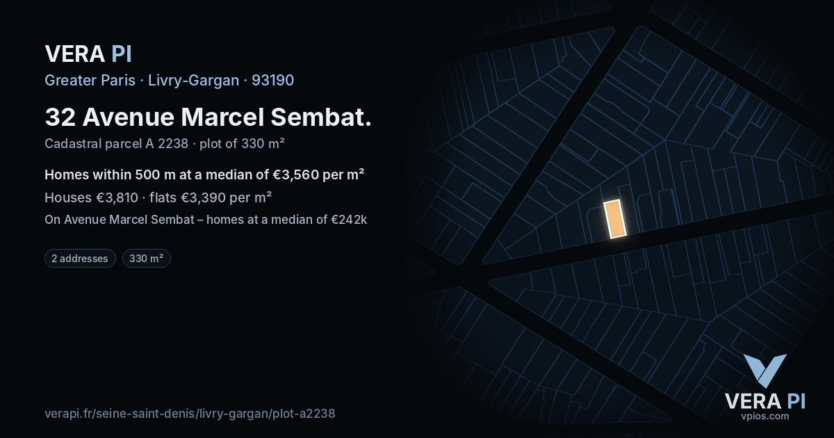 32 Avenue Marcel Sembat, Livry-Gargan at night – the plot lit, the parcels around coloured by the prices near them