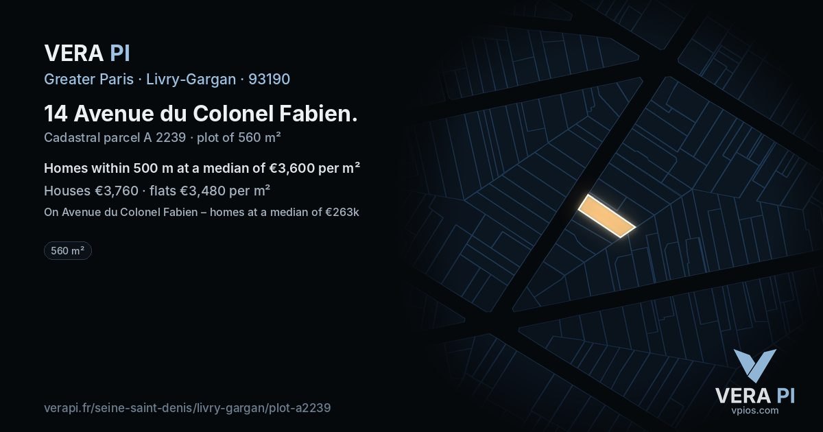 14 Avenue du Colonel Fabien, Livry-Gargan at night – the plot lit, the parcels around coloured by the prices near them