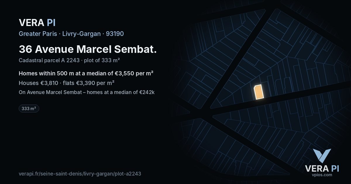 36 Avenue Marcel Sembat, Livry-Gargan at night – the plot lit, the parcels around coloured by the prices near them