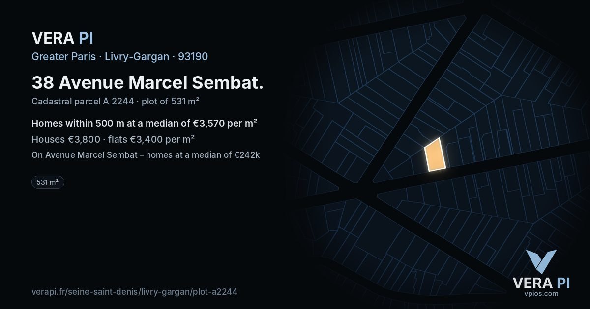 38 Avenue Marcel Sembat, Livry-Gargan at night – the plot lit, the parcels around coloured by the prices near them
