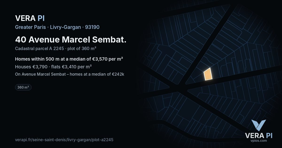 40 Avenue Marcel Sembat, Livry-Gargan at night – the plot lit, the parcels around coloured by the prices near them