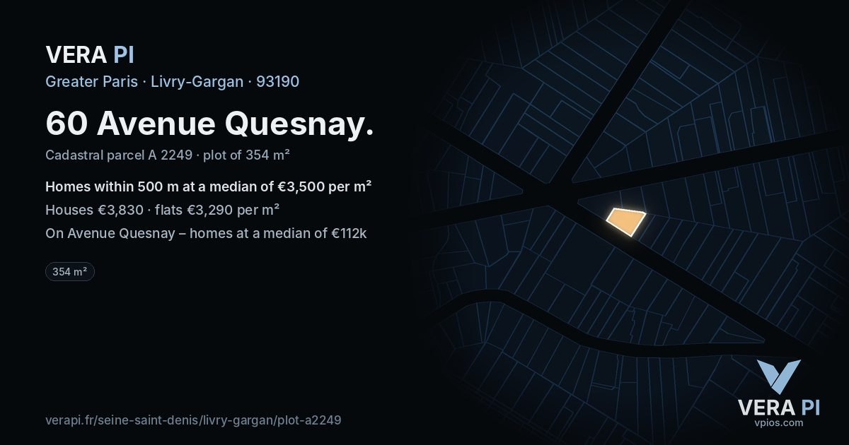 60 Avenue Quesnay, Livry-Gargan at night – the plot lit, the parcels around coloured by the prices near them