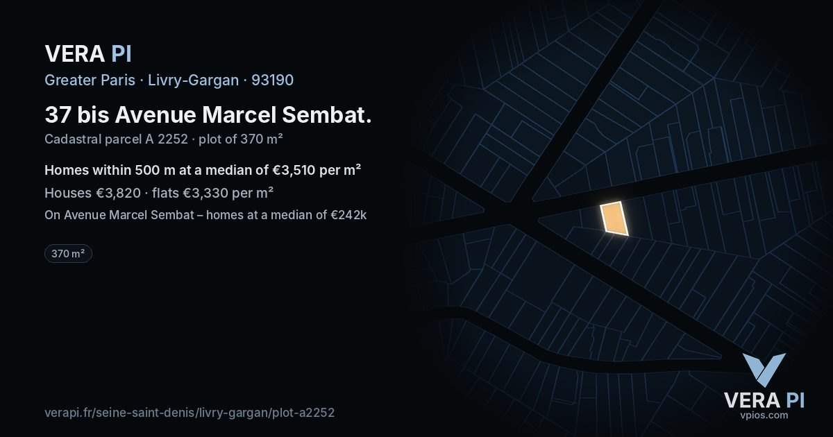 37 bis Avenue Marcel Sembat, Livry-Gargan at night – the plot lit, the parcels around coloured by the prices near them
