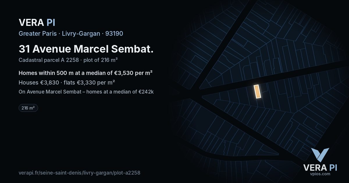 31 Avenue Marcel Sembat, Livry-Gargan at night – the plot lit, the parcels around coloured by the prices near them